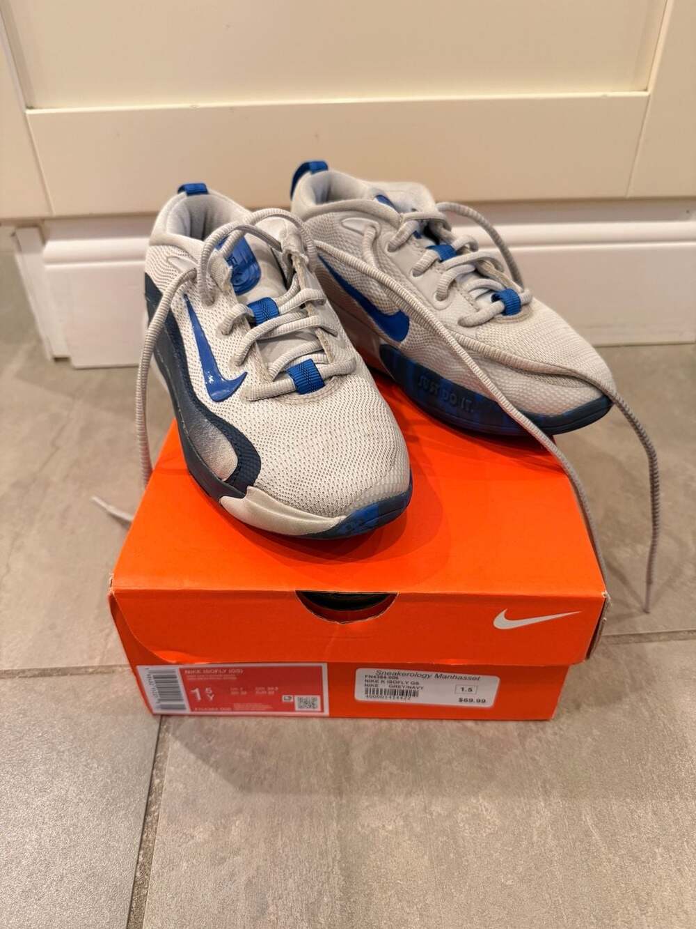 Nike IsoFly GS Basketball Shoes Grey/Navy